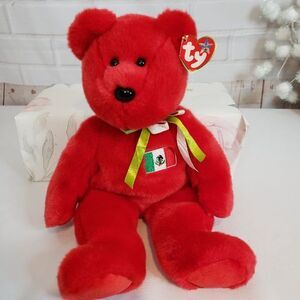 Vintage 1999 Red Ty Beanie Baby Buddy Osito Bear Plush 13" Flag of Mexico